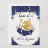 15歳の誕生日 ロイヤルブルー 花のプリンセス ゴールドの馬 招待状 (裏面)