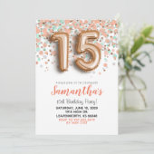 15歳の誕生日 ローズゴールドのコンフェッティ招待状 招待状 (スタンド正面)
