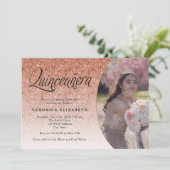 15歳の誕生日　ローズゴールドグリッター写真 招待状 (スタンド正面)