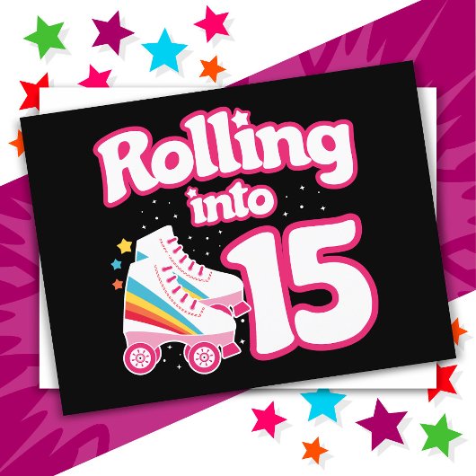 15歳の誕生日 ローラースケートでお祝い 15歳になりました！ ポストカード