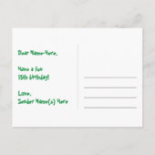 15歳の誕生日:楽しいハート柄、虹色の15 ポストカード (裏面)