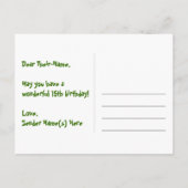 15歳の誕生日 – 楽しい花火模様 + レインボー15 ポストカード (裏面)