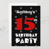 15歳の誕生日 現代のティーン ブラック＆ホワイト パターン 招待状 (正面/裏面)