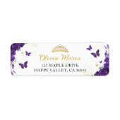 15歳の誕生日 紫の花と蝶の住所 ラベル (正面)