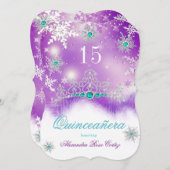 15歳の誕生日 紫 ティール ブルー パール スノーフレーク 招待状 (正面/裏面)