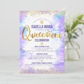 15歳の誕生日 紫 水彩 ゴールド箔 エレガント 招待状 (スタンド正面)
