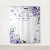 15歳の誕生日 紫 16 枚のバイオレットの花と蝶の写真 タペストリー (正面)