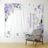 15歳の誕生日 紫 16 枚の紫のバラの花と蝶の装飾 タペストリー (インサイチュ(横))