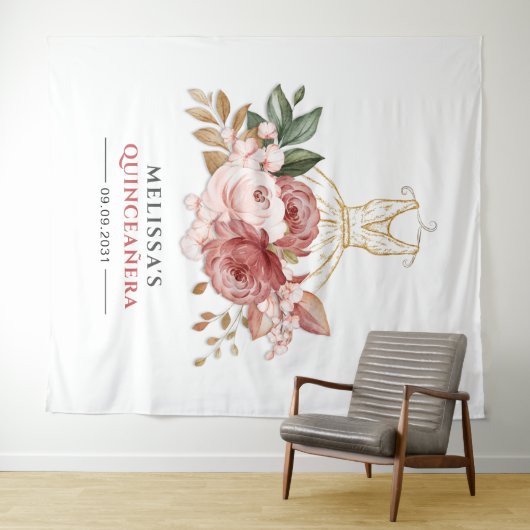 15歳の誕生日 花の偽の金のドレス キンセアニエラ 15歳の誕生日 タペストリー (インサイチュ(横))