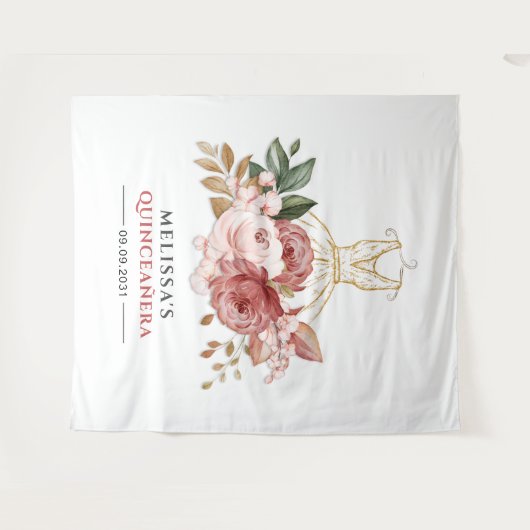 15歳の誕生日 花の偽の金のドレス キンセアニエラ 15歳の誕生日 タペストリー (正面(横))