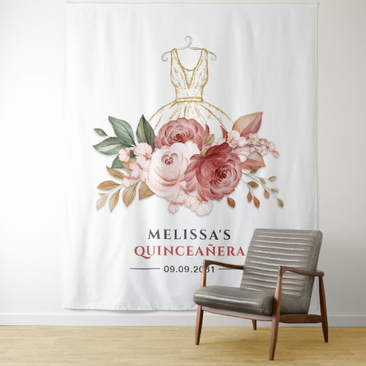 15歳の誕生日 花の偽の金のドレス キンセアニエラ 15歳の誕生日 タペストリー (インサイチュ)
