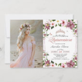 15歳の誕生日 花の蝶の写真 招待状 (正面)