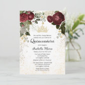 15歳の誕生日 華麗なバーガンディ ローズ フラワー 招待状 (スタンド正面)