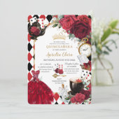 15歳の誕生日 赤いバラのアリス・イン・ワンダーランド 招待状 (スタンド正面)