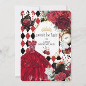 15歳の誕生日 赤いバラのアリス・イン・ワンダーランド 招待状 (裏面)