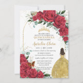 15歳の誕生日 赤いバラの花のプリンセス 黄色のドレス 招待状 (正面)