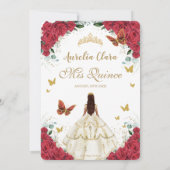 15歳の誕生日 赤いバラの花 フローラル アイボリー ドレス プリンセス 招待状 (裏面)