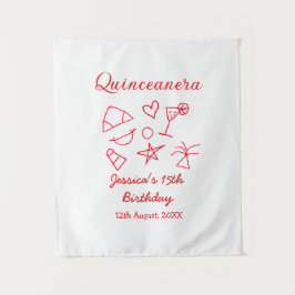 15歳の誕生日 赤いビーチパーティーの木の下で太陽を浴びて タペストリー