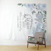 15歳の誕生日 赤ちゃん青い蝶 花の背景 タペストリー (インサイチュ(横))