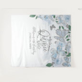 15歳の誕生日 赤ちゃん青い蝶 花の背景 タペストリー (正面(横))