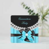 15歳の誕生日 青い銀と黒の蝶ネクタイ ダイヤモンド2 招待状 (スタンド正面)