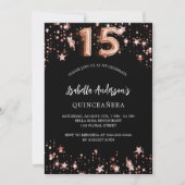 15歳の誕生日 黒 ローズゴールド 星 ラグジュアリー 招待状 (正面)