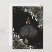 15歳の誕生日 黒 花 ローズ ドレス 金の王冠 招待状 (裏面)