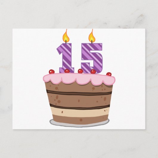 15歳オンお誕生日ケーキ ポストカード (正面)