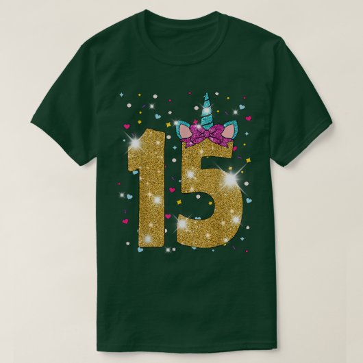 15歳ガール15歳誕生日ユニコーン Tシャツ (デザイン正面)