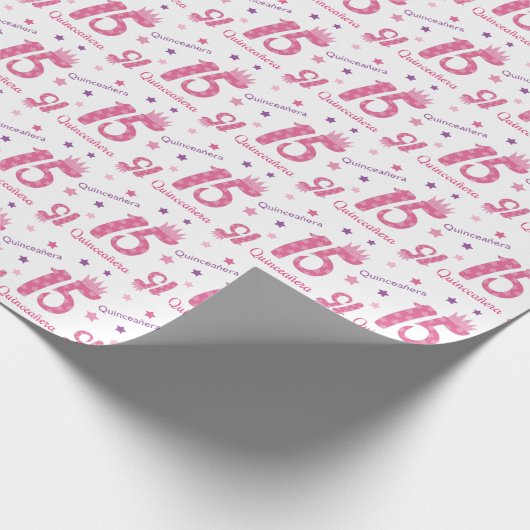 15歳クインセアニラ誕生日ピンククラウン ラッピングペーパー (角)