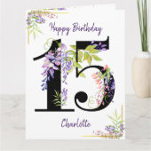 15歳フローラパーソナライズされた15誕生日 カード (正面)