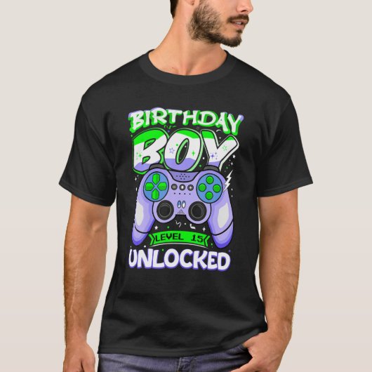 15歳ボーイゲーマーレベル15誕生日 Tシャツ (正面)