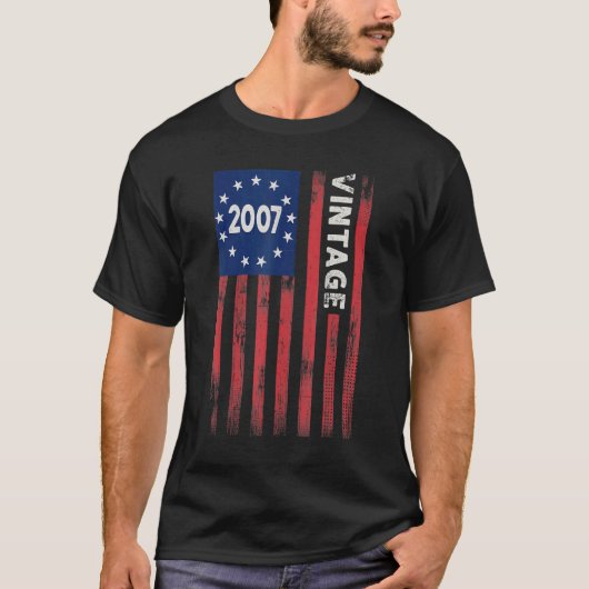 15歳ヴィンテージ2007年米国国旗15誕生 Tシャツ (正面)