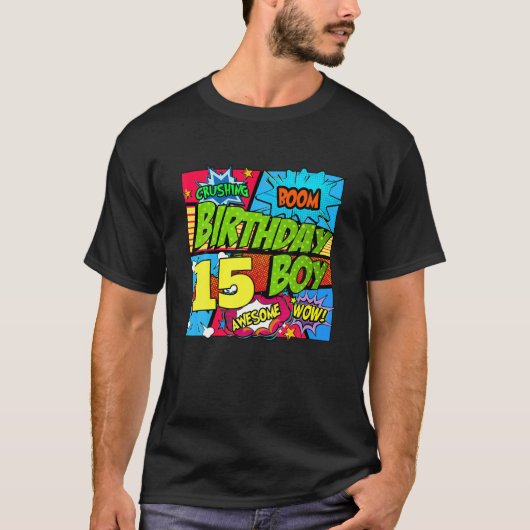 15歳誕生日ボーイ素晴らしキッズ漫画スタイル Tシャツ (正面)