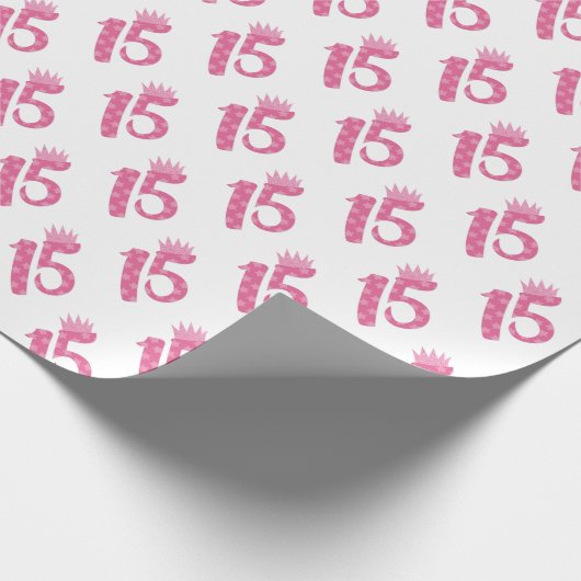 15歳誕生日1510代のピンククラウン ラッピングペーパー (角)