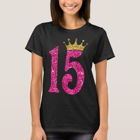 15歳15誕生日女王冠ピンク Tシャツ (正面)