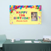 15番目の誕生日カラフル風船黄 横断幕 (トレードショー)