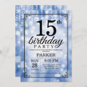 15番目の誕生日招待状ブルーグリッター 招待状 (正面/裏面)