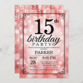 15番目の誕生日招待状レッドグリッター 招待状 (正面/裏面)