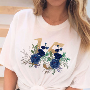 15番目の誕生日金ゴールドフローラ番号15青バラ Tシャツ