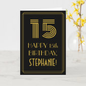 15番目の誕生日:インスパイアアールデコの外観「15」 & Name カード (黄色い花)