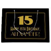 15番目の誕生日:インスパイアアールデコの「15」の外観と名前 ラージペーパーバッグ (正面)
