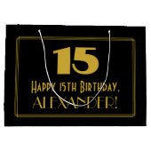 15番目の誕生日:インスパイアアールデコの「15」の外観と名前 ラージペーパーバッグ (裏面)