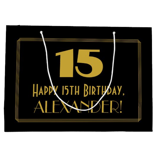 15番目の誕生日:インスパイアアールデコの「15」の外観と名前 ラージペーパーバッグ (裏面)