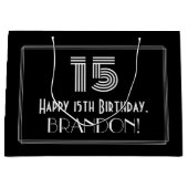 15番目の誕生日:インスパイアアールデコの「15」の外観と名前 ラージペーパーバッグ (正面)