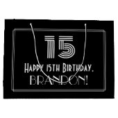 15番目の誕生日:インスパイアアールデコの「15」の外観と名前 ラージペーパーバッグ (裏面)