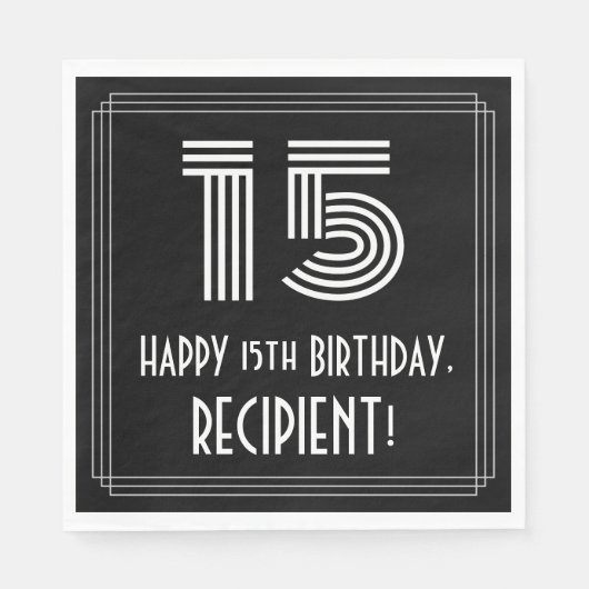 15番目の誕生日:インスパイアアールデコ検索"15" +名前 スタンダードランチョンナプキン (正面)