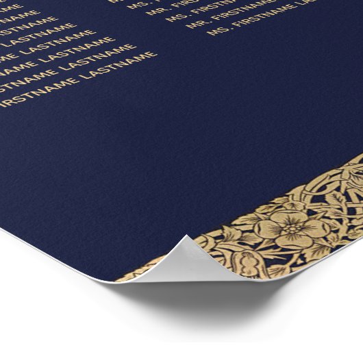 15表ネイビーエレガントル・ブルー金ゴールドの座席表 ポスター (角)