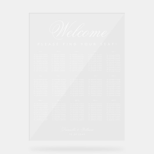 15表ホワイトミニマル結婚リストの座席表 アクリルサイン (正面)