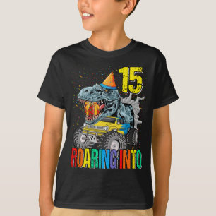 15誕生日のモンスタートラック恐竜に轟音 Tシャツ